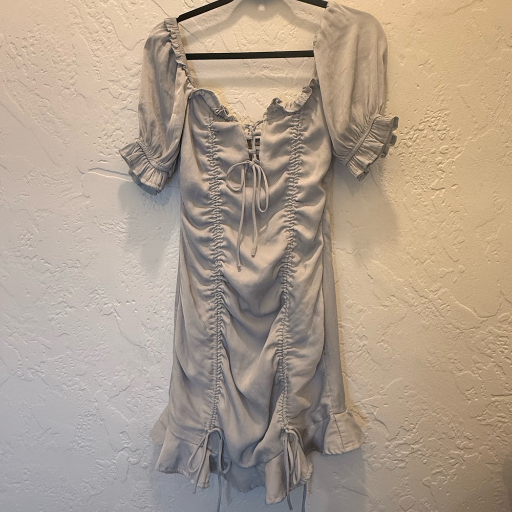Chic Gray Ruched Mini Dress